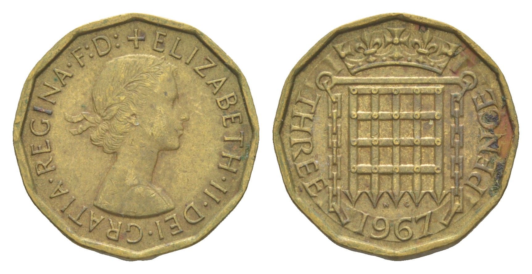 Великобритания 3 пенса 1967 Елизавета II (1952-2022) KM 900, Spink 4153 никель латунь 4643-467