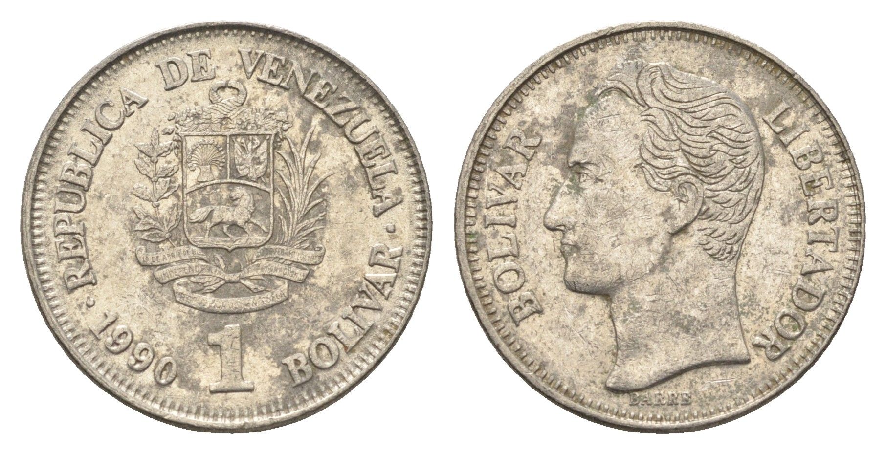 Венесуэла 1 боливар 1990 Симон Боливар Y 52a.2 сталь плакированная никелем 4662-914
