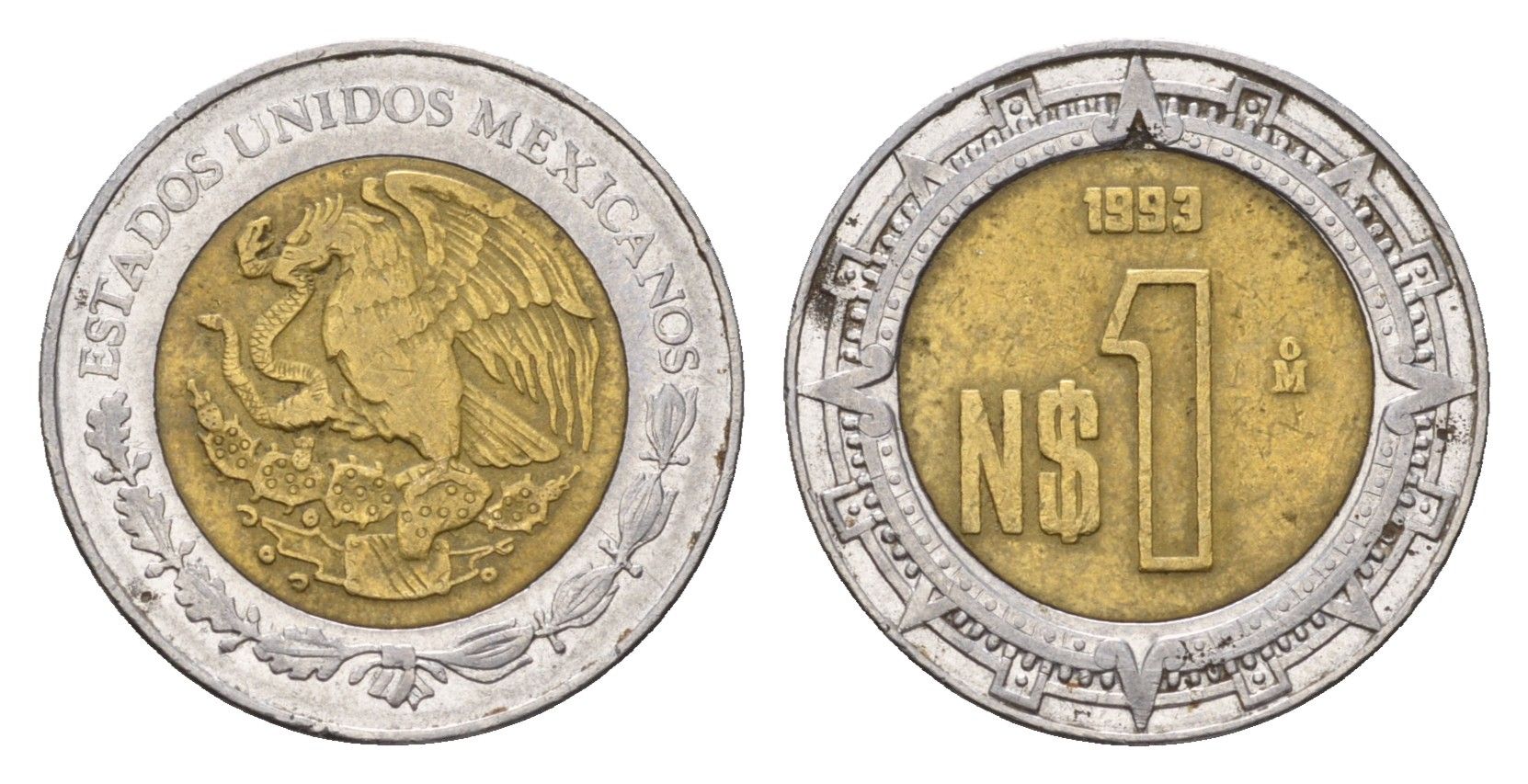 Мексика 1 песо 1993 KM 550 биметалл 4596-149