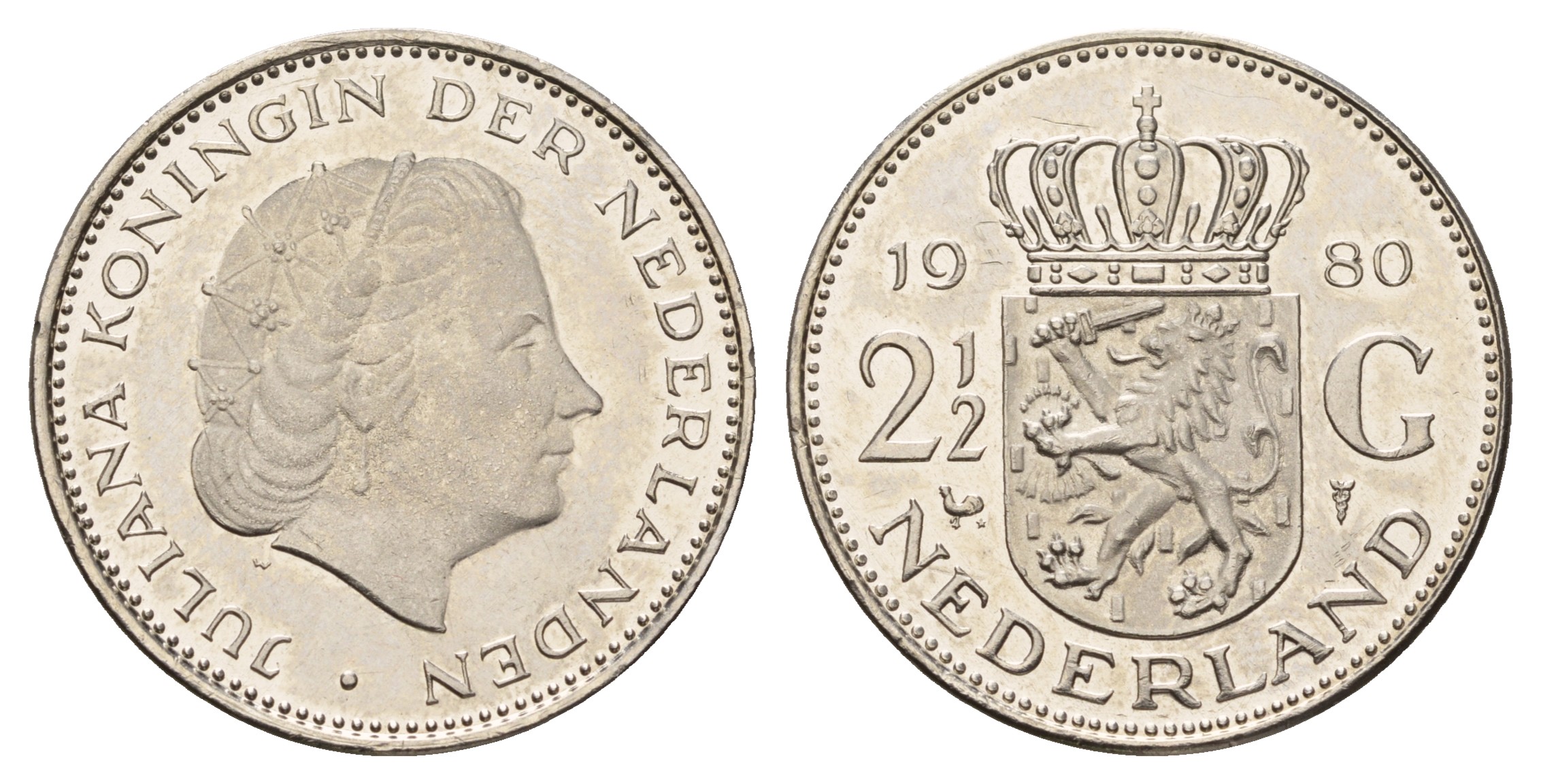 Нидерланды 2 1/2 гульдена 1980 Юлиана (1948-1980) KM 191 никель UNC 4683-925