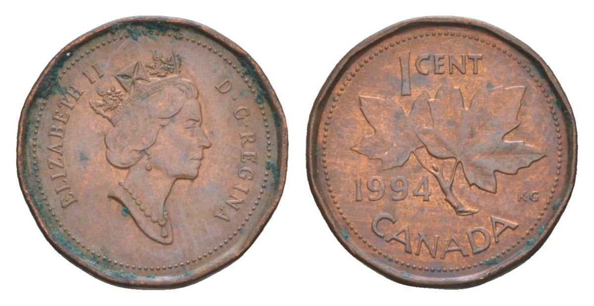 Канада 1 цент 1994 Елизавета II (1952-2022), кленовый лист KM 181 бронза 4630-614