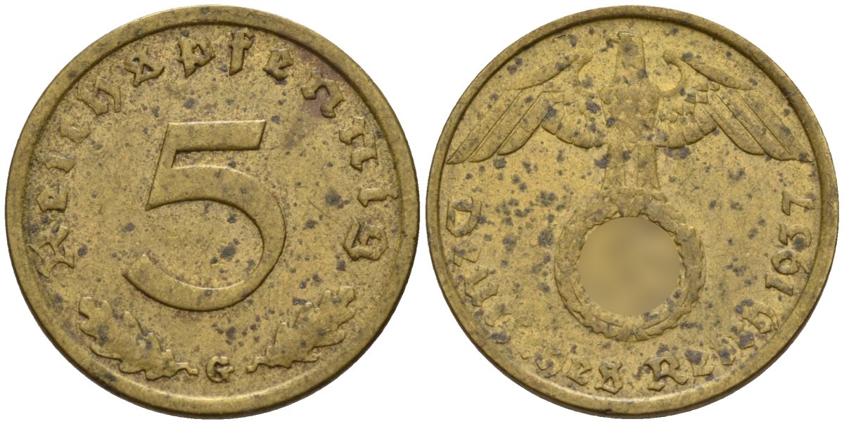 Германия 5 рейхспфеннигов 1937 F KM 91, J. 363 алюминиевая бронза 4151-759