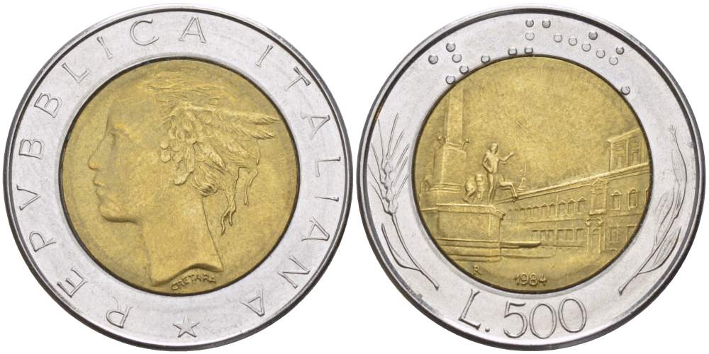 ИТАЛИЯ 500 ЛИР 1984 R KM 111 биметалл 4523-836