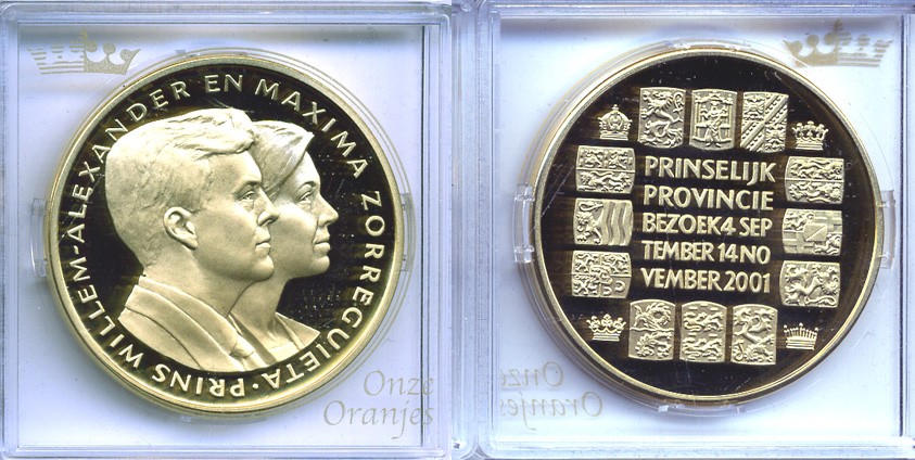 НИДЕРЛАНДЫ МЕДАЛЬ ND 4 СЕНТЯБРЯ - 14 НОЯБРЯ, ВИЛЬЯМ АЛЕКСАНДР И МАКСИМА ПОСЕЩЕНИЕ КНЯЖЕСТВ И ПРОВИНЦИЙ бронза, позолота PROOF 5-3-1-101