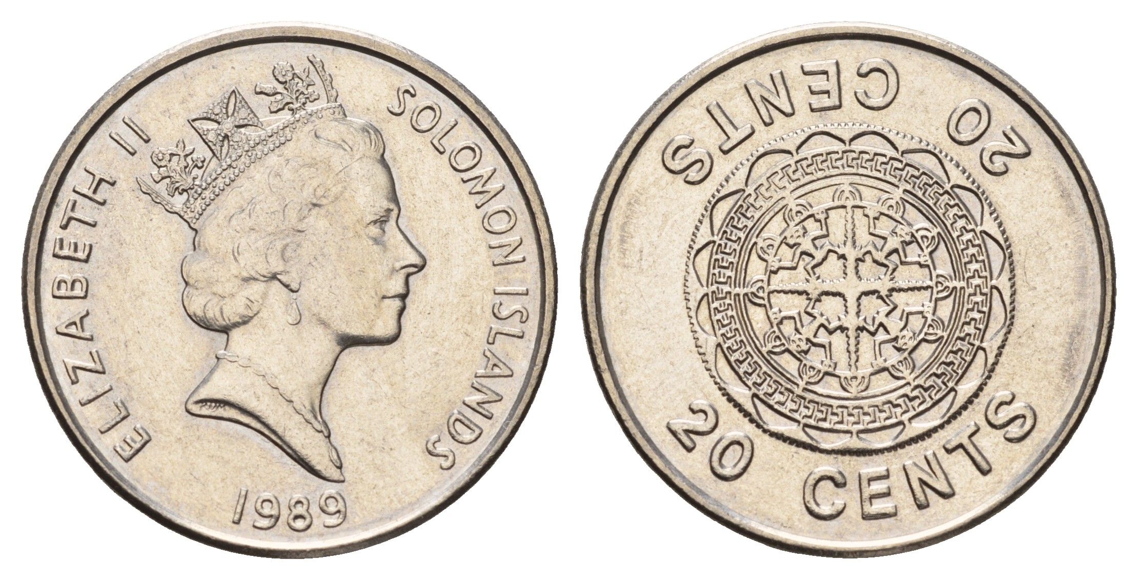 Соломоновы Острова 20 центов 1989 KM 28 сталь плакированная никелем UNC 4671-351