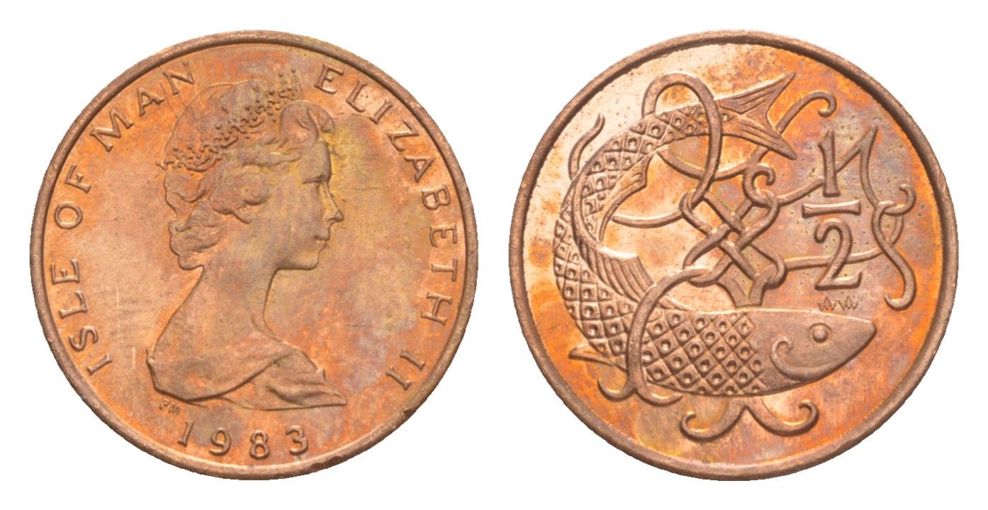 Остров Мэн 1/2 пенни 1983 Елизавета II (1952-2022) KM 58 бронза UNC 4647-145