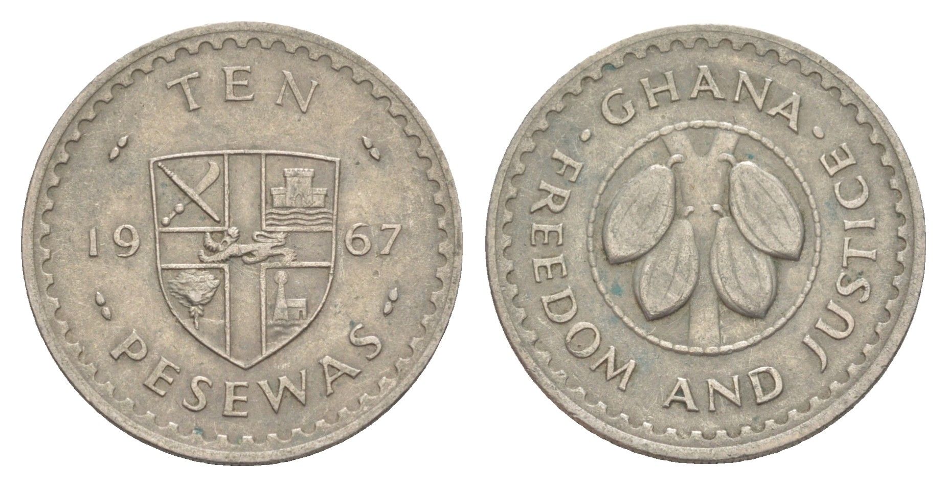 Гана 10 песев 1967 KM 16 медно-никель 4654-453