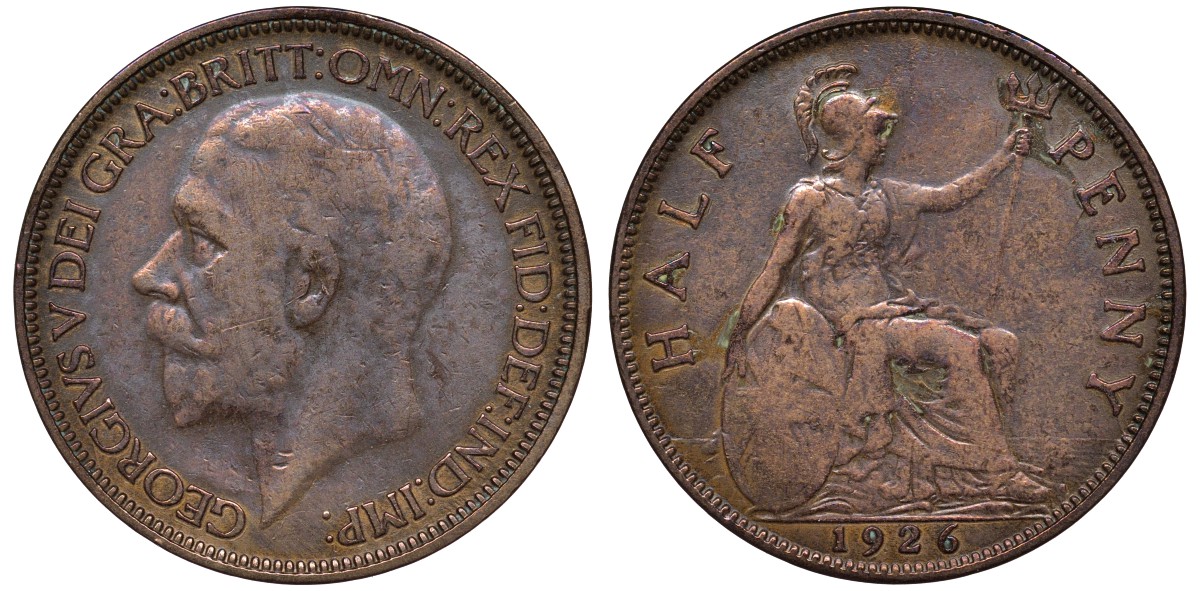 Великобритания 1/2 пенни 1926 Георг V (1910-1936), модификация KM 824, Spink 4057 бронза 4122-733