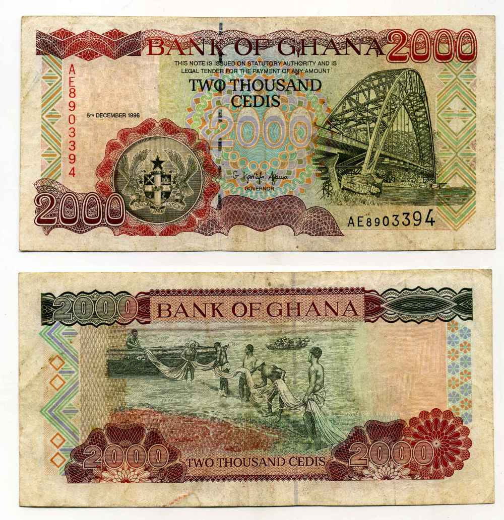 Гана 2000 седи 1996 мост, рыболовы с сетью Pick 33a бумага 8589-21-1-2