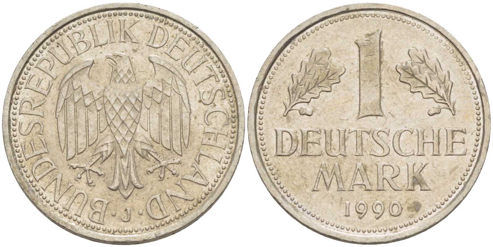 ФРГ 1 МАРКА 1990 J KM 110, J. 385 медно-никель 117-753