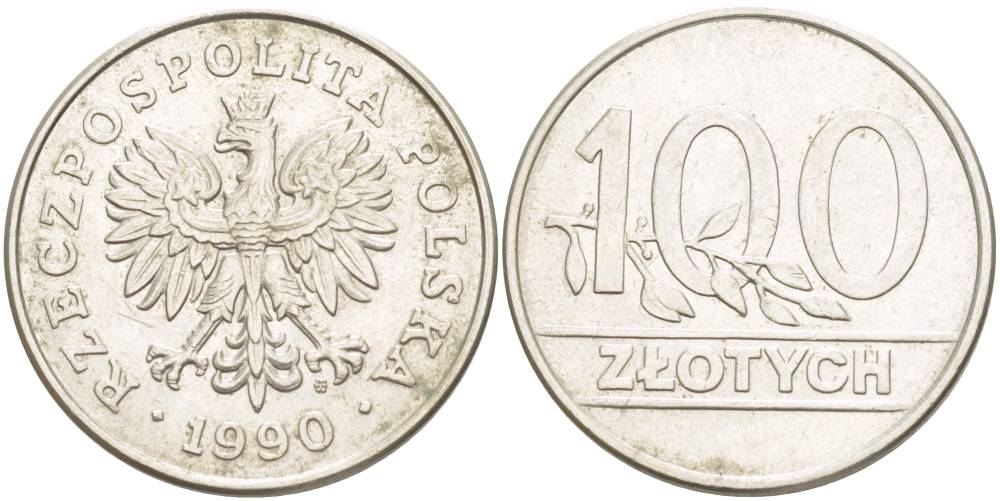 Польша 100 злотых 1990 MW, Демократическая Республика KM 214, Parchimowicz 602 медно-никель 4542-1015