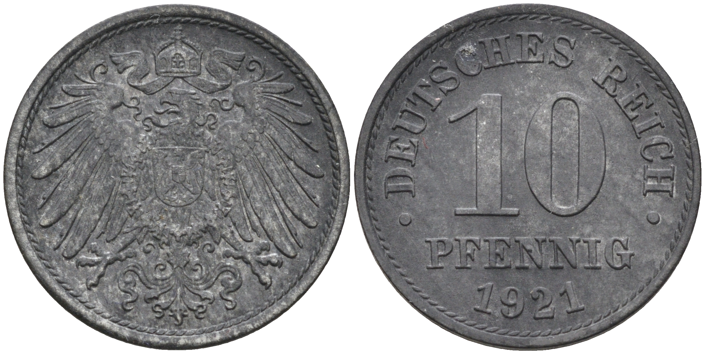 ГЕРМАНИЯ 10 ПФЕННИГОВ 1921 KM 26, J. 299 цинк 4591-634