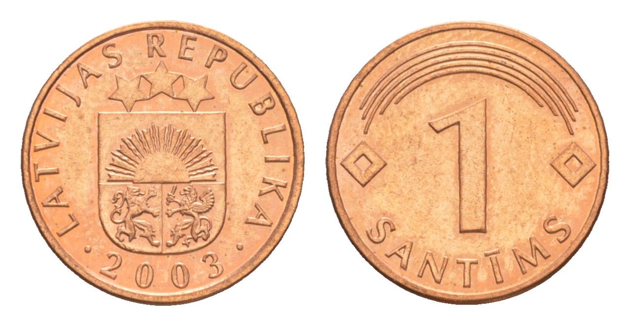 Латвия 1 сантим 2003 KM 15 сталь плакированая медью UNC 4115-1157