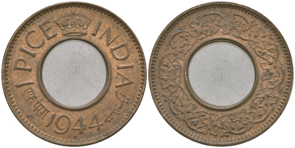 Британская Индия 1 пайс 1944 Георг VI (1936-1952) KM 533 бронза 33-1126