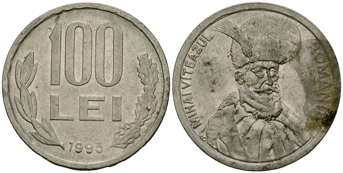 Румыния 100 леев 1993 Михай Храбрый (1558-1601) KM 111 сталь плакированная никелем 215-1013