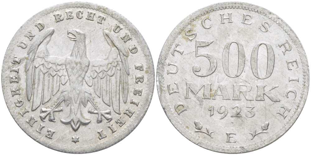 ГЕРМАНИЯ 500 МАРОК 1923 E KM 36, J. 305, Weege 23 алюминий 210-434