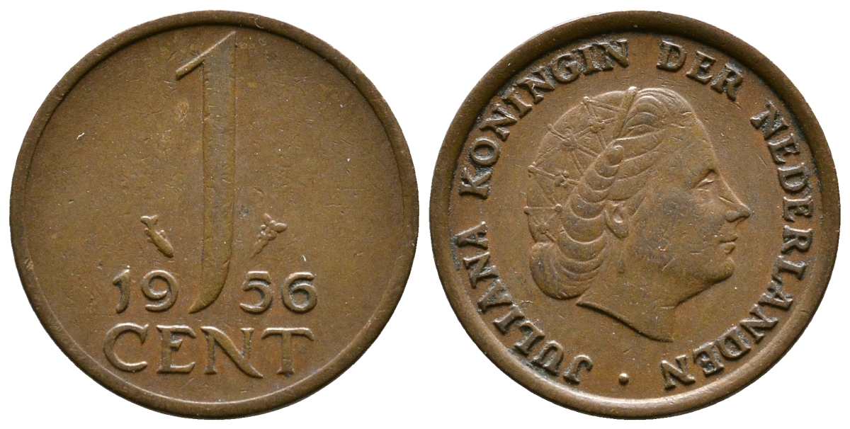 НИДЕРЛАНДЫ 1 ЦЕНТ 1956 ЮЛИАНА KM 180 бронза 177-1257