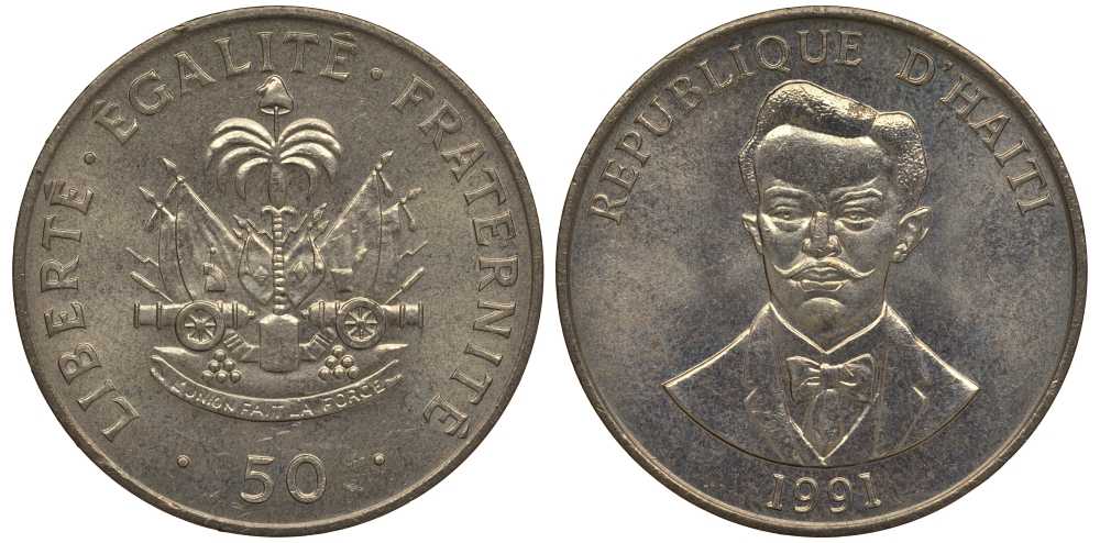 Гаити 50 сантимов 1991 Шарлемань Перальт KM 153 медно-никель UNC M50-12