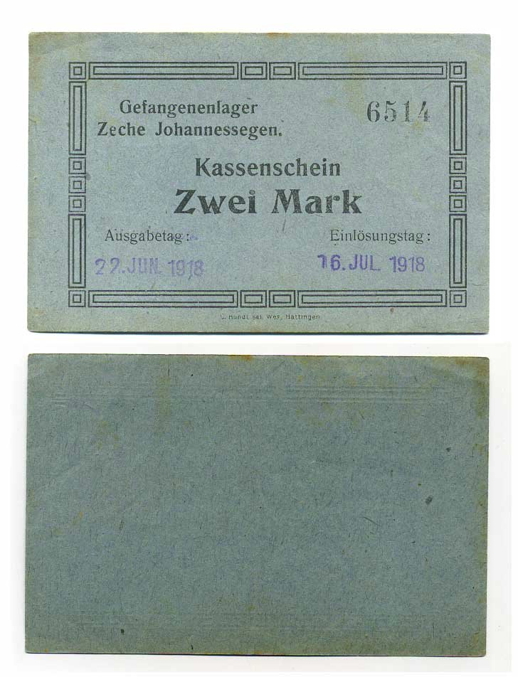 Германия 2 марки 1918 лагерь временного задержания в Бреденшайде Tieste 076.21.IV бумага aUNC 504-5-2-1