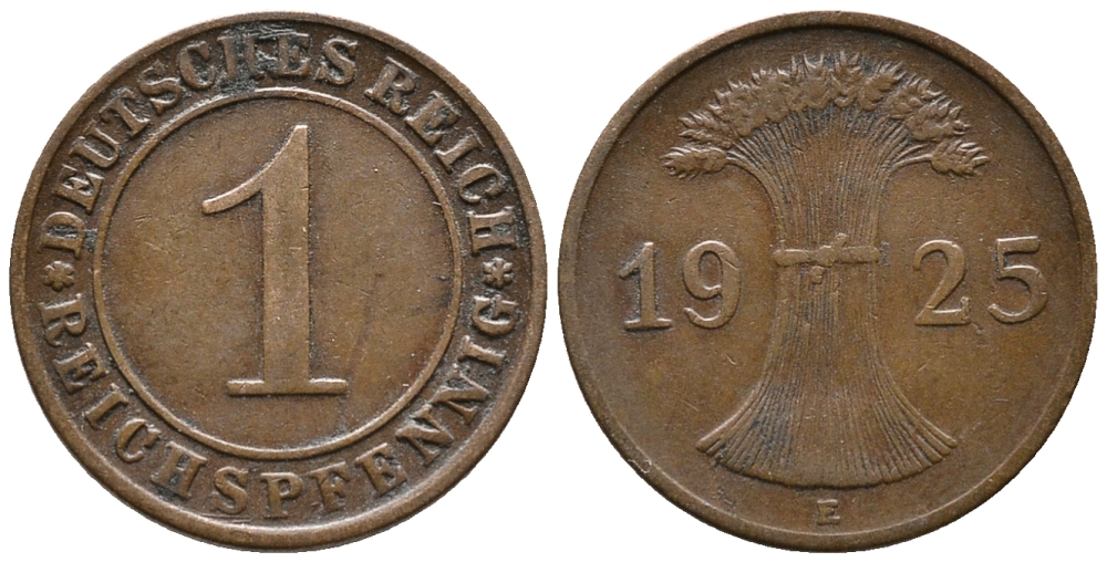 ГЕРМАНИЯ 1 РЕЙХСПФЕННИГ 1925 E KM 37, J. 313 бронза 39-866