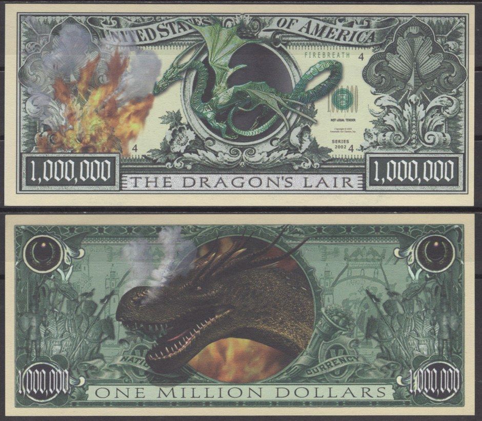 США 1000000 долларов 2002 Логово дракона (the dragons lair) бумага UNC (пресс) 7197-6-2