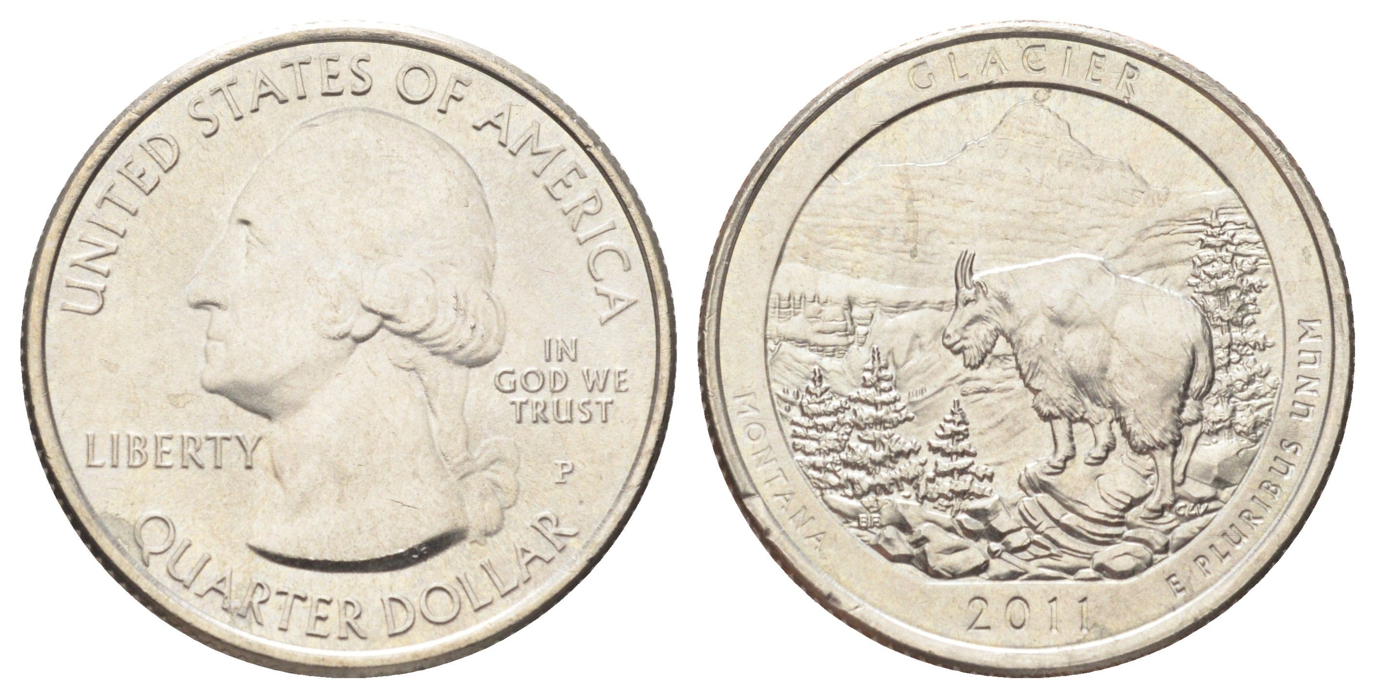 США 25 центов (квотер, 1/4 доллара) 2011 P, Квотеры «Парки США» - Национальный парк Глейшер KM 495 медь плакированная медно-никелем UNC 4666-931
