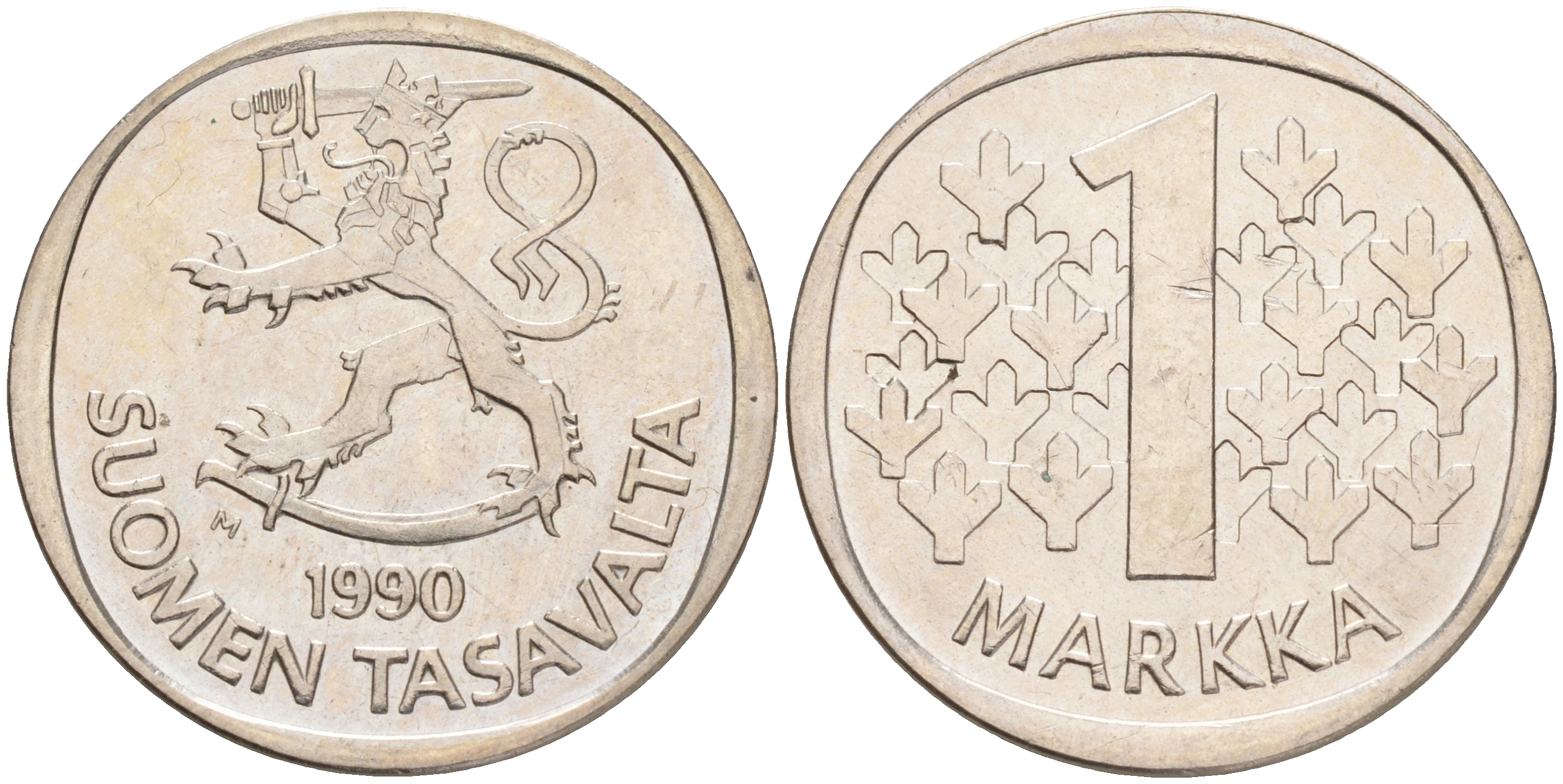 ФИНЛЯНДИЯ 1 МАРКА 1990 M KM 49а медно-никель UNC 4556-836