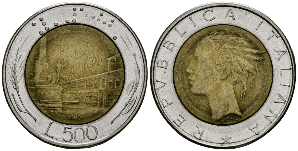 Италия 500 лир 1982 R, Квиринальский дворец в Риме KM 111 биметалл 4138-634