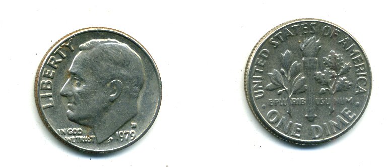 США 10 ЦЕНТОВ = 1 ДАЙМ 1979 РУЗВЕЛЬТ KM 195а медь плакированная медно-никелем 46-2414