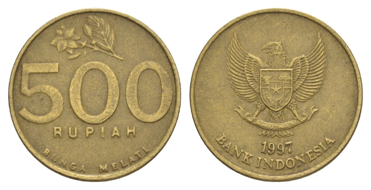 Индонезия 500 рупий 1997 KM 59 алюминиевая бронза 4633-223