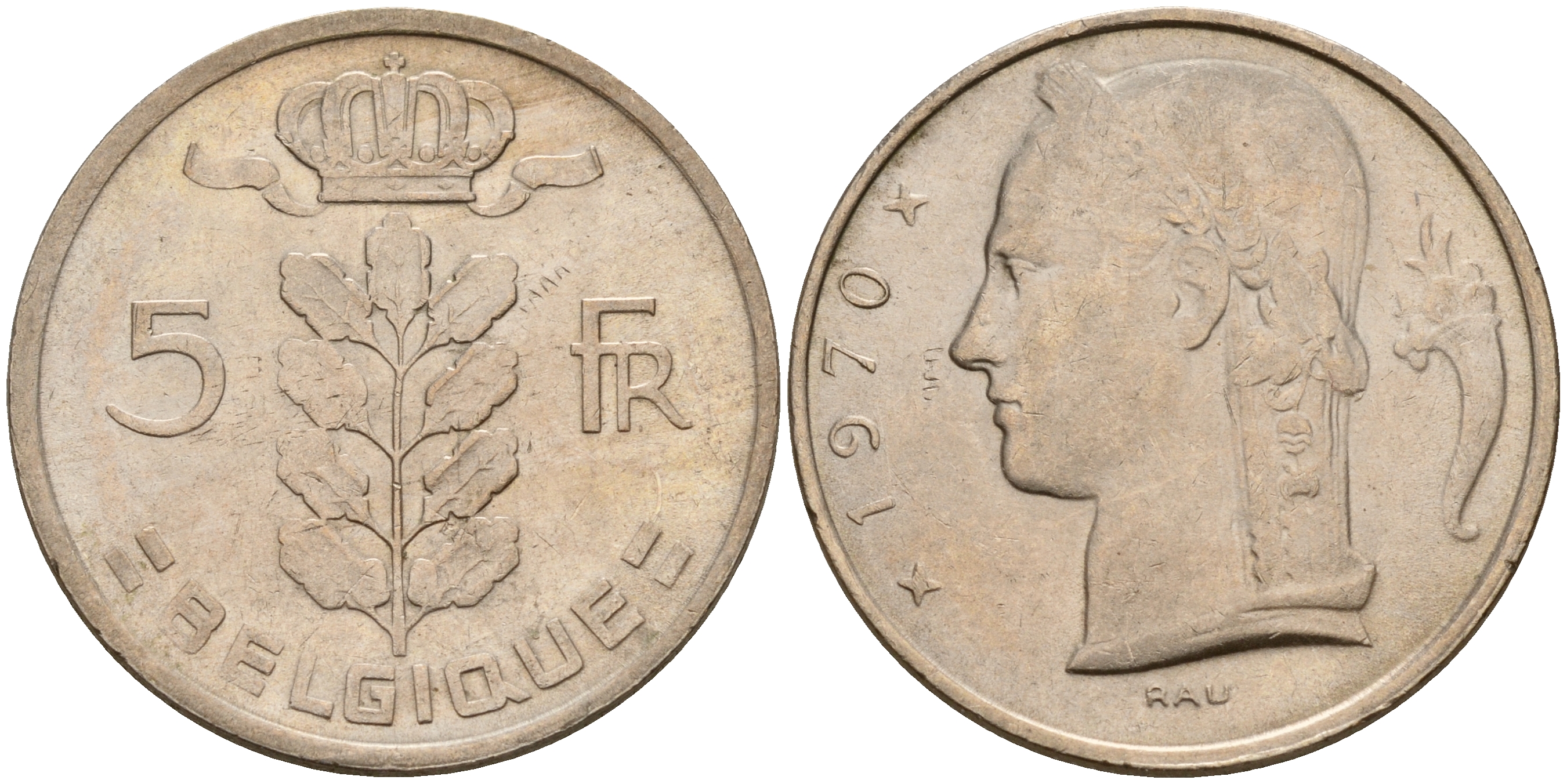 Бельгия 5 франков 1970 Belgique KM 134.1 медно-никель  UNC  4187-235