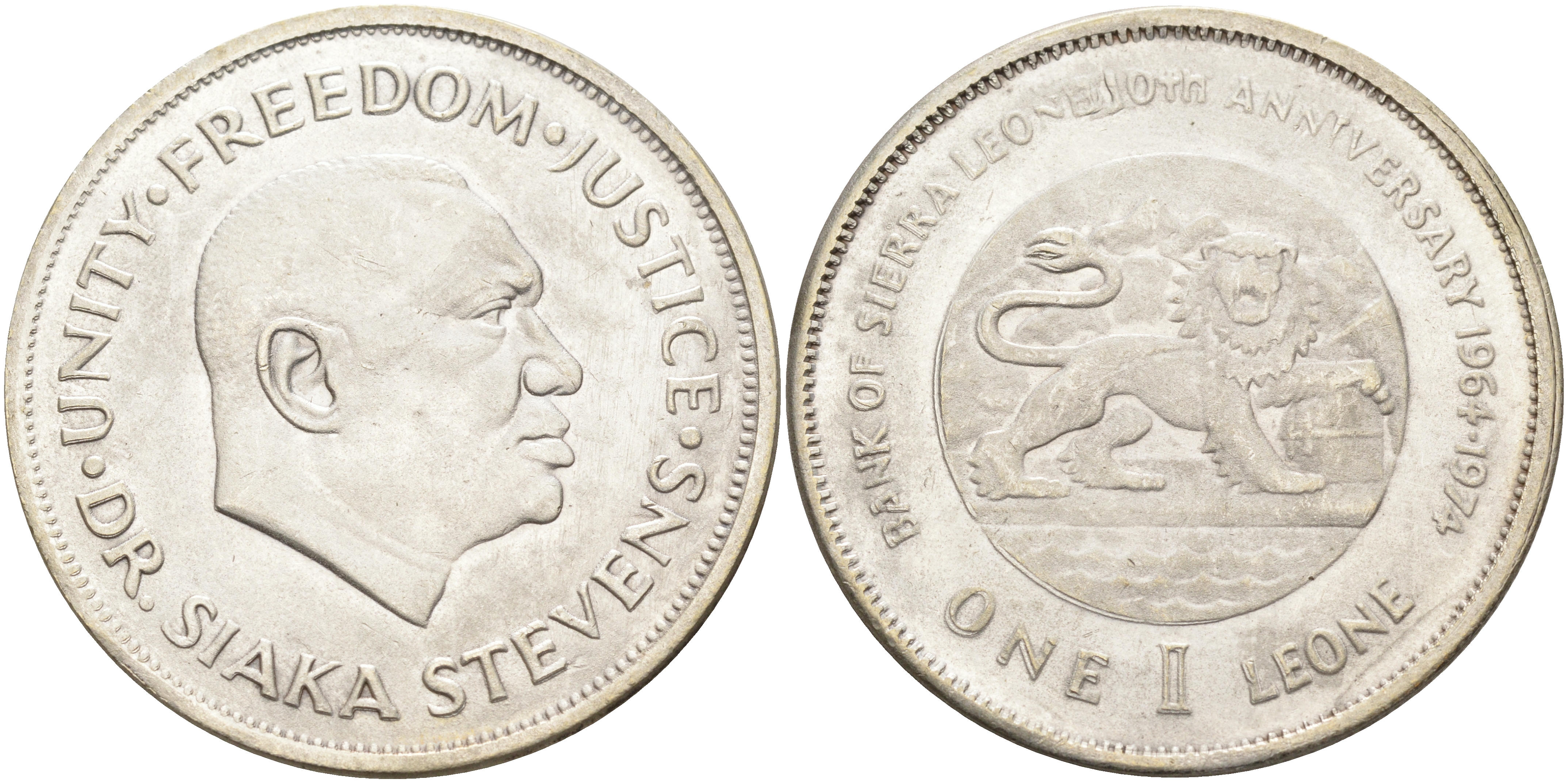 СЬЕРРА-ЛЕОНЕ 1 ЛЕОНЕ 1974 ИМИТАЦИЯ, КОПИЯ белый металл 4552-1213