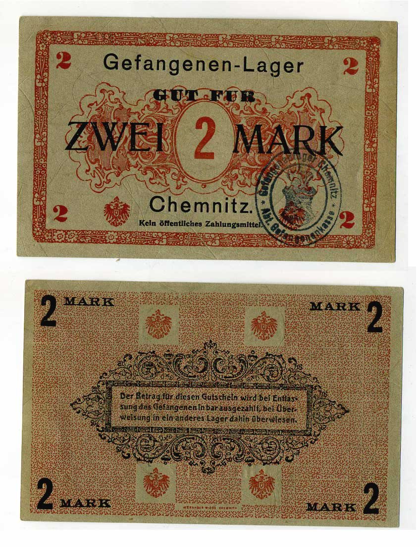 Германия 2 марки ND лагерь военнопленных в Кемнице C-2817 бумага UNC (пресс) 504-81-3-2