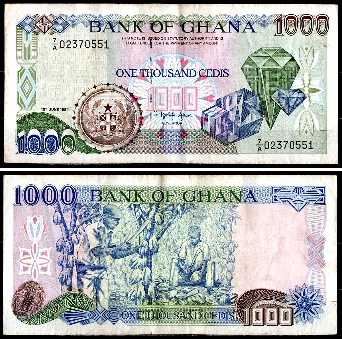 Гана 1000 седи 1994 Pick 29 b бумага 6285-32-3-2