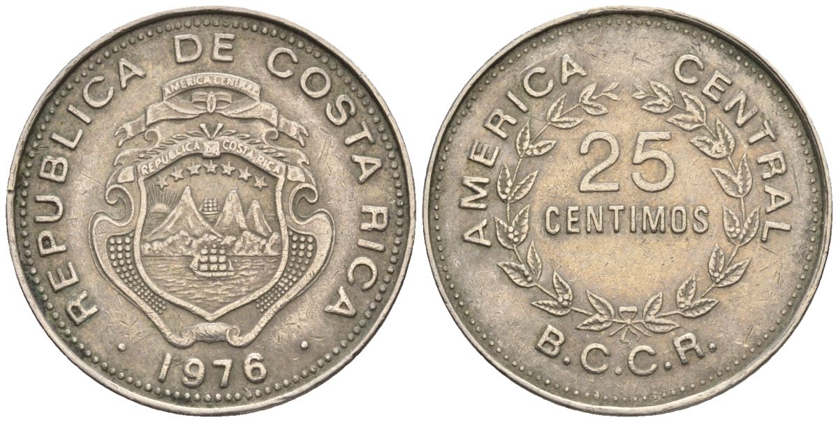 Коста-Рика 25 сентимо 1976 KM 188.1, Schoen 43 медно-никель 4116-911