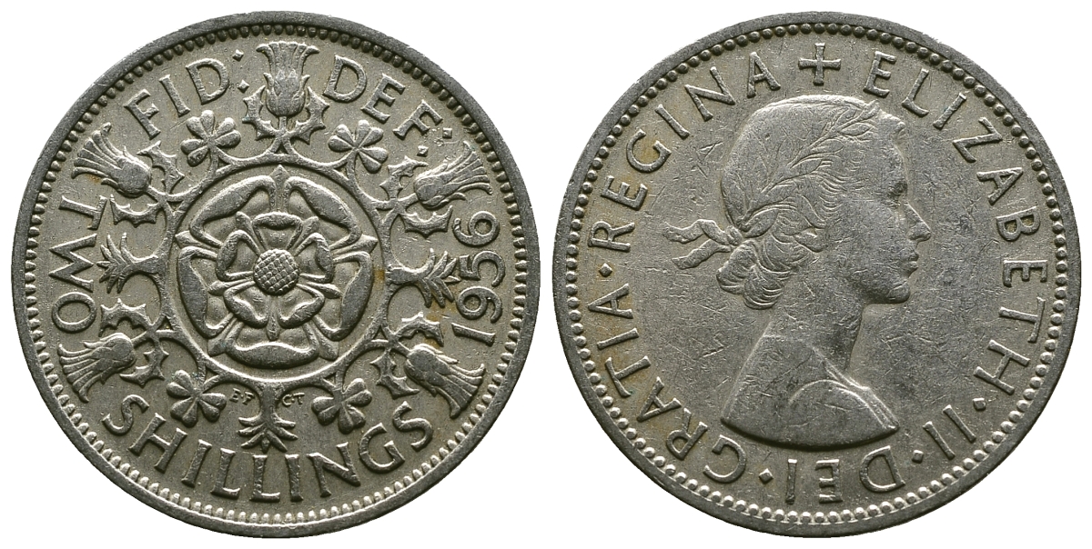 Великобритания 2 шиллинга (флорин) 1956 Елизавета II (1952-2022) KM 906, Spink 4146 медно-никель 4382-114