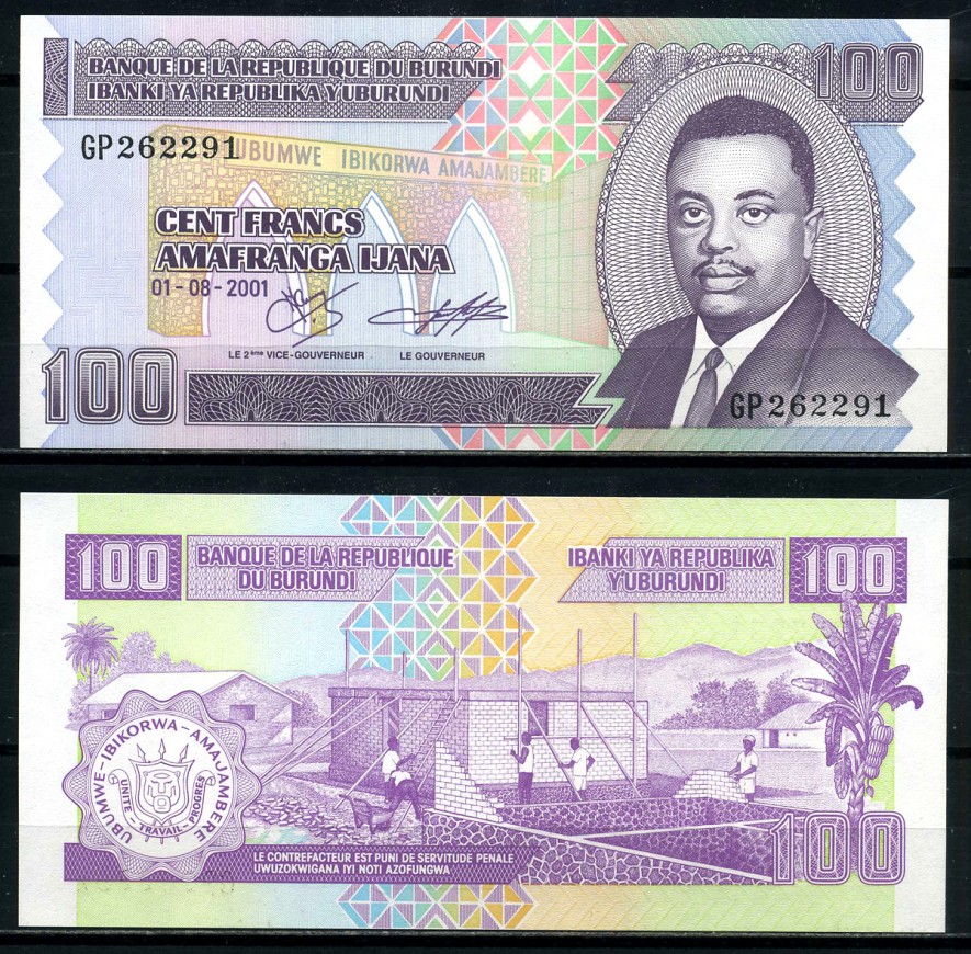Бурунди 100 франков 2001 Кронпринц Луи Рвагасоре, строительство дома Pick 37 c бумага UNC (пресс) 6317-38-2-1
