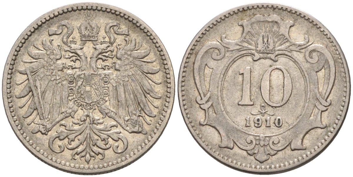 Австрия 10 геллеров 1910 Франц Иосиф I (1848-1916) KM 2802 никель 4585-137