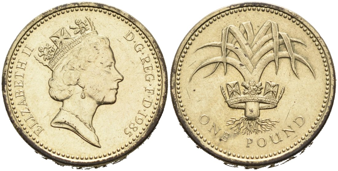 Великобритания 1 фунт 1985 Елизавета II (1952-2022) KM 941, Spink 4331 никель латунь 4565-322