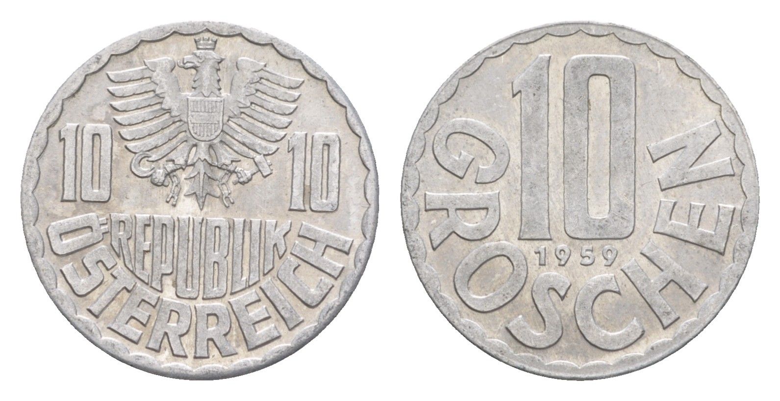 Австрия 10 грошей 1959 KM 2878 алюминий UNC 4576-1014