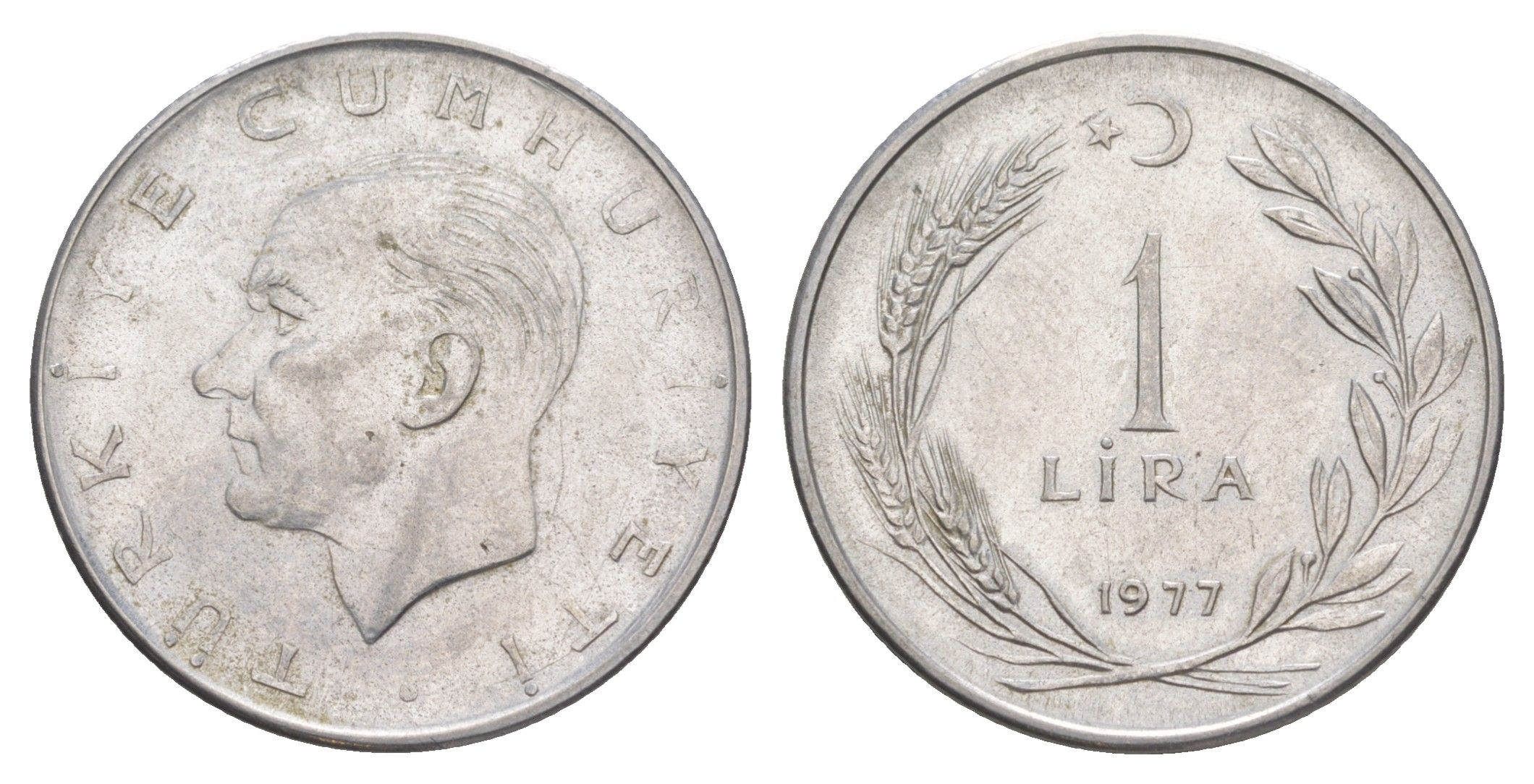 Турция 1 лира 1977 Кемаль Ататюрк KM 889a.2 нержавеющая сталь 4648-754
