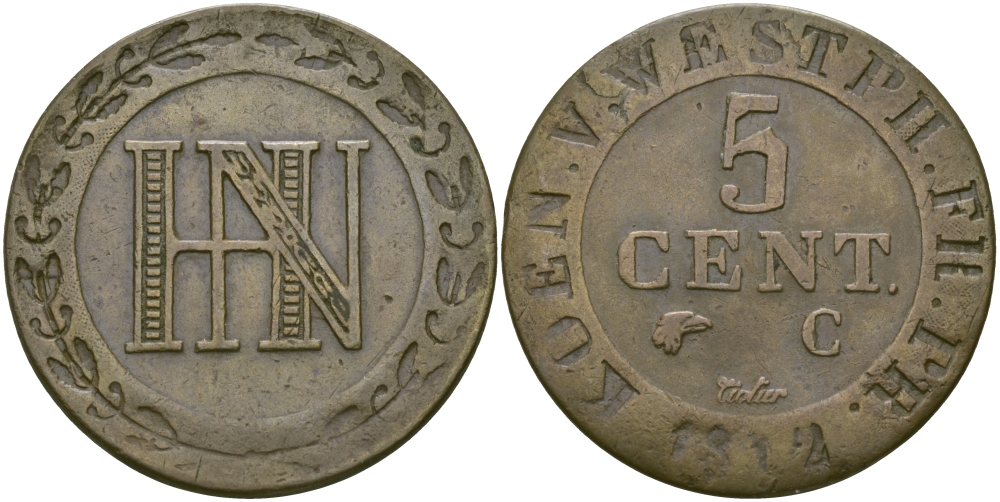 Вестфалия 5 сантимов 1812 С KM 24 медь 97-821