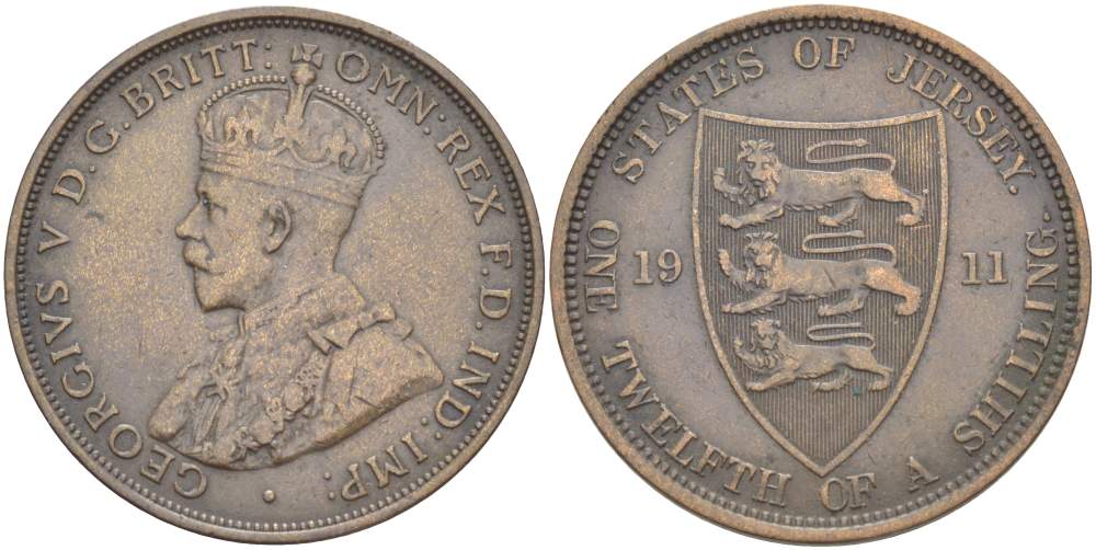 Джерси 1/12 шиллинга 1911 Георг V (1910-1936) KM 12 бронза 4517-1031