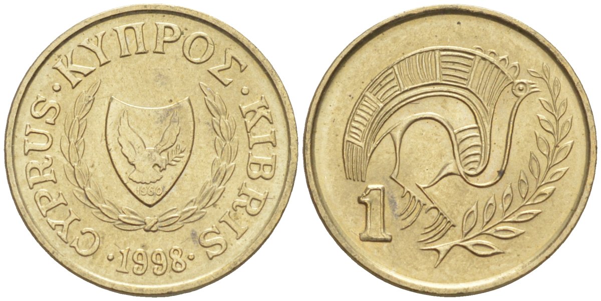 Кипр 1 цент 1998 KM 53.3 никель латунь 187-236