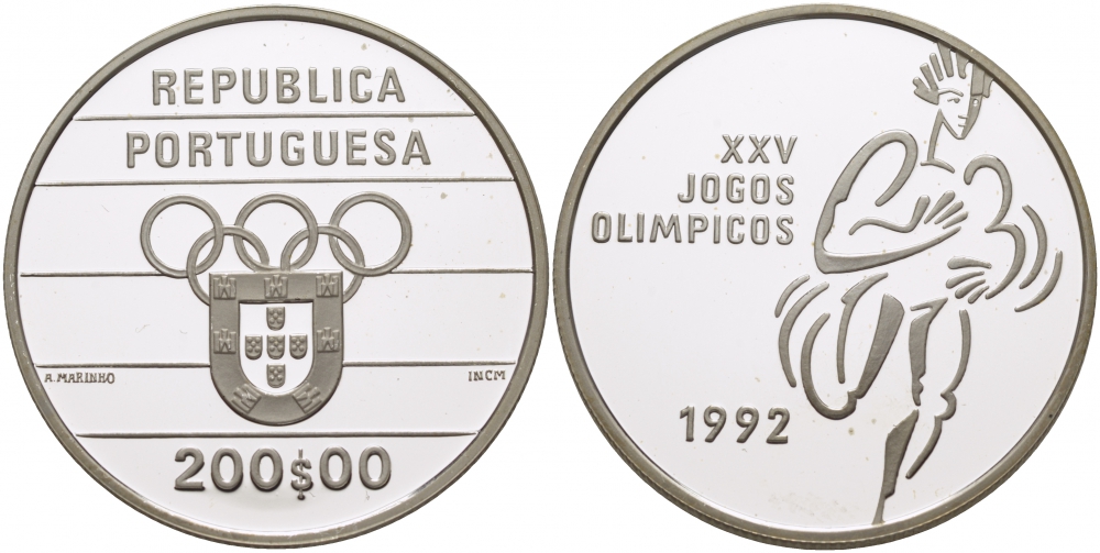 Португалия 200 эскудо 1992 XXV летние Олимпийские Игры, Барселона 1992 KM 662а серебро PROOF 04-302-15