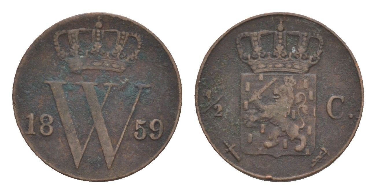 Нидерланды 1/2 цента 1859 Виллем III (1849-1890) KM 90 медь 4659-166