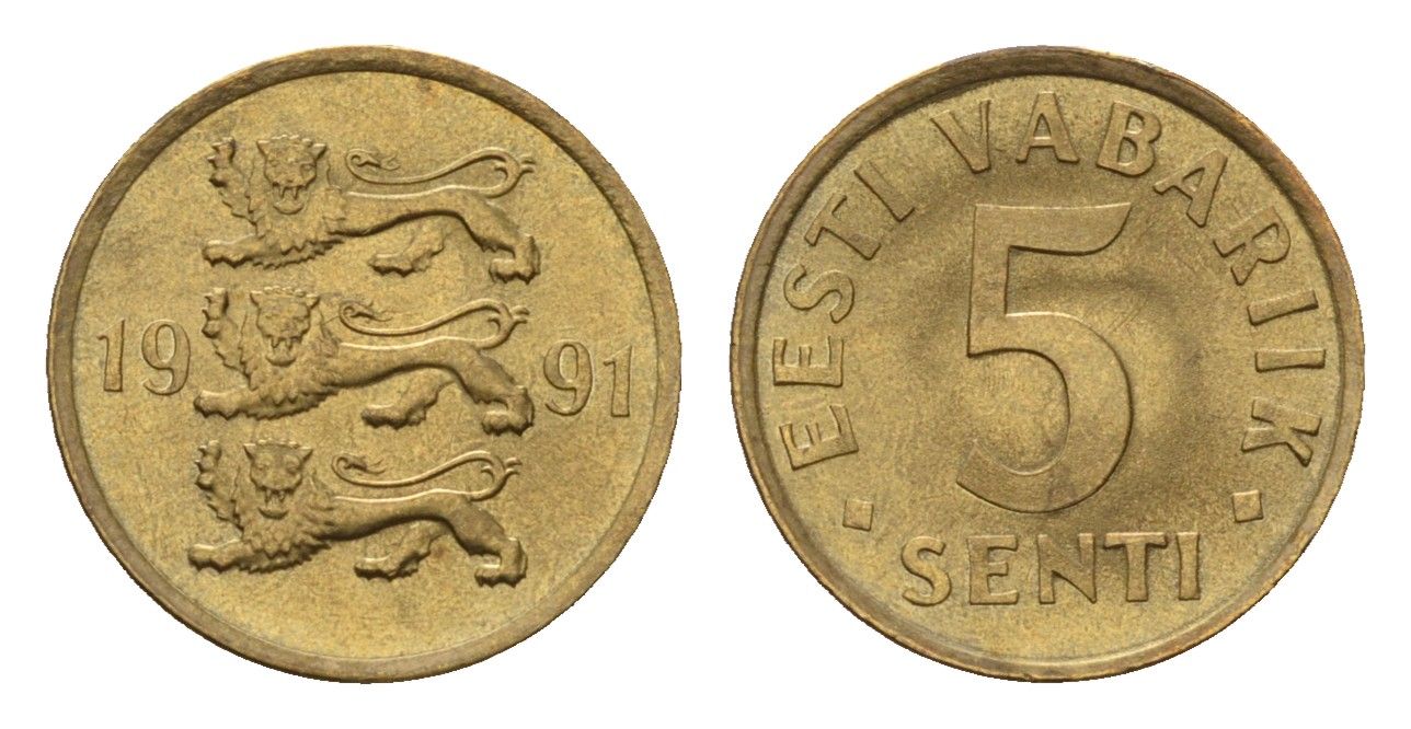 Эстония 5 сентов 1991 KM 21 латунь UNC 4694-1246