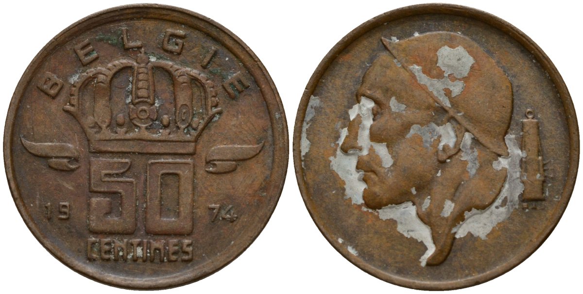 Бельгия 50 сантимов 1974 Belgie, Бодуэн I (1951-1993) KM 149.1 бронза 4154-1055
