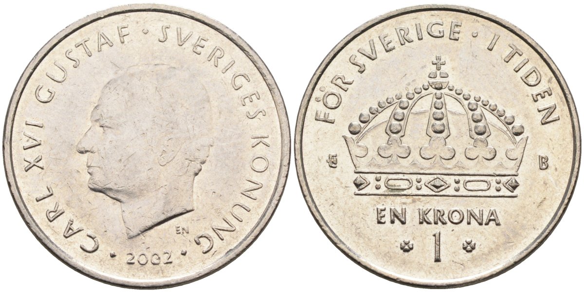 Швеция 1 крона 2002 Карл XVI Густав (1973- ) KM 894 медно-никель 4395-951