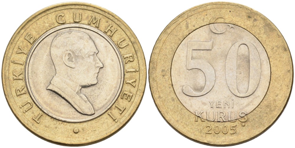 Турция 50 курушей 2005 Кемаль Ататюрк KM 1168 биметалл 75-1851